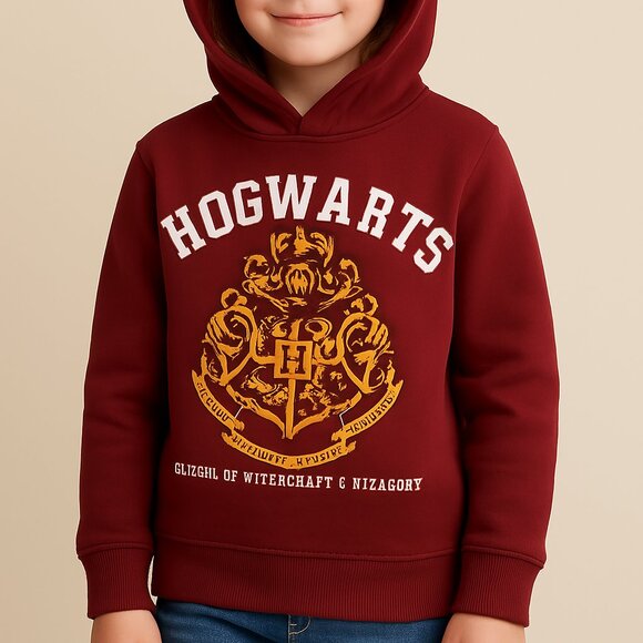 Harry Potter Hogwarts Hooded Sweatshirt Long Sleeve Maroon Pink Gold 8-10 - Picture 1 of 12